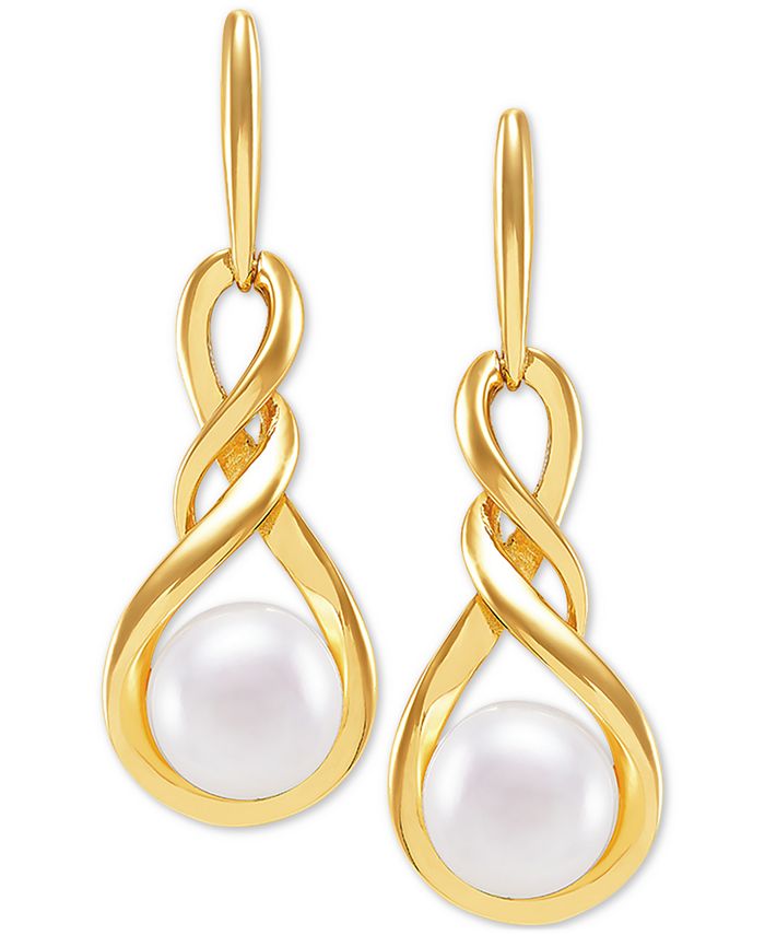 Giani Bernini Cultured Freshwater Pearl (7mm) Twist Drop Earrings ...