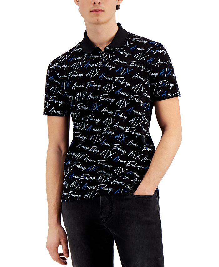 A|X Armani Exchange All-over Script Logo Polo, Created for Macy's & Reviews  - Polos - Men - Macy's