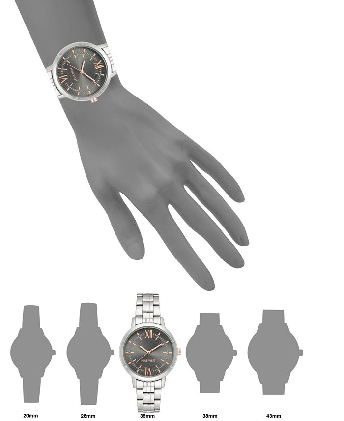 Nine West - Glitter Accented Silver-Tone Bracelet Watch, 36mm