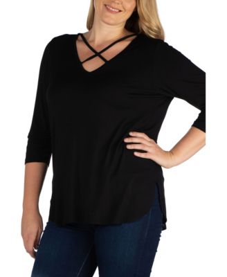Women's Plus Size Criss Cross Detail Tunic Top