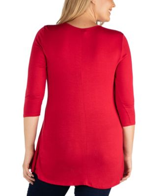 Plus Size 3/4 Sleeve V-Neck Tunic Top
