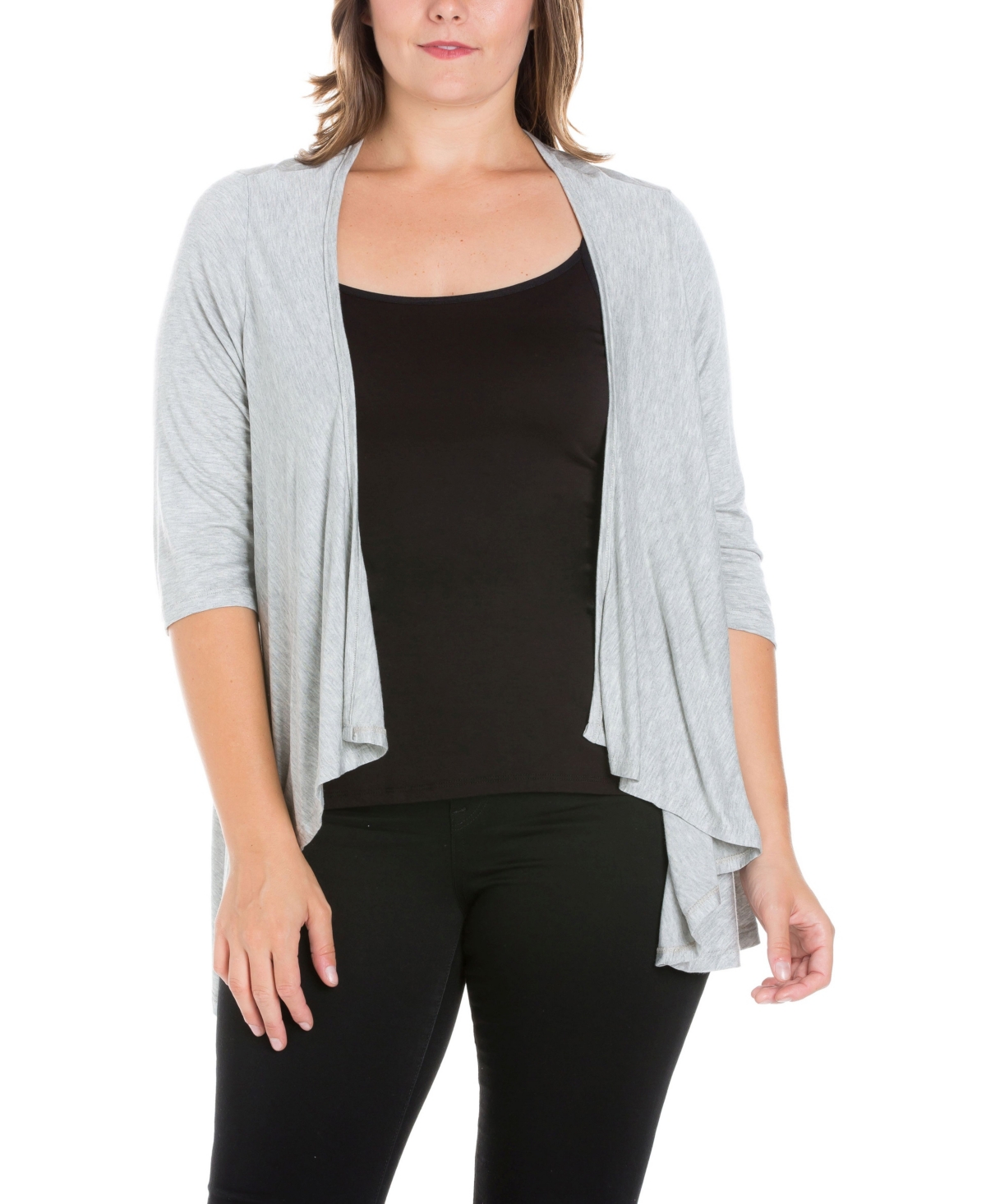 24seven Comfort Apparel Plus Size Elbow Length Sleeve Open Cardigan