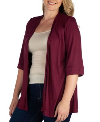 Plus Size Elbow Length Open Front Cardigan Sweater