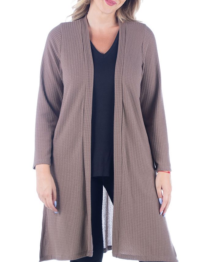 24seven Comfort Apparel Women's Plus Size Knee Length Cardigan ...