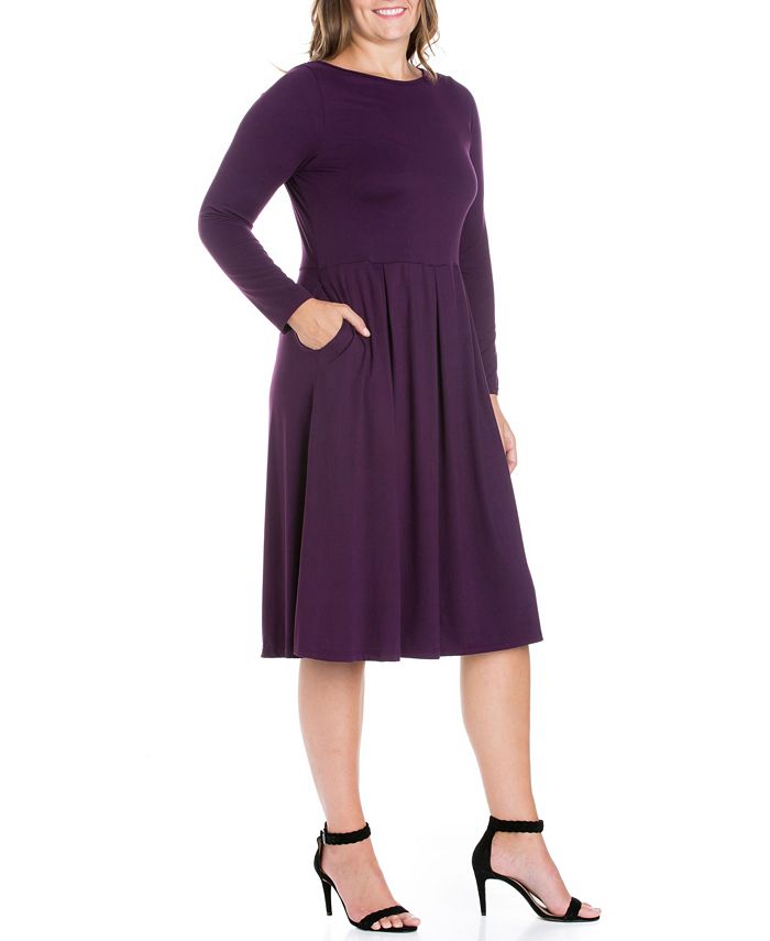 24seven Comfort Apparel Women's Plus Size Fit and Flare Midi Dress ...