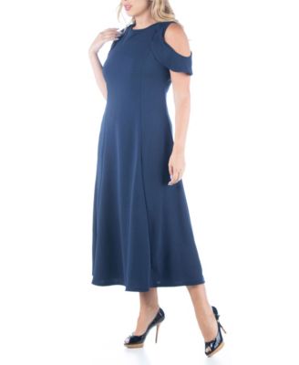 Plus Size Ruffle Cold Shoulder A Line Maxi Dress