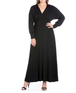 24seven Comfort Apparel Women's Plus Size Bishop Sleeves Maxi Dress In Black