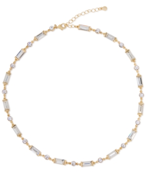 image of Rachel Rachel Roy Gold-Tone Round & Baguette-Crystal Collar Necklace, 18