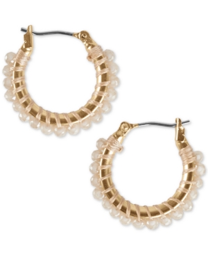 image of Lucky Brand Gold-Tone Small Beaded Hoop Earrings, 0.75