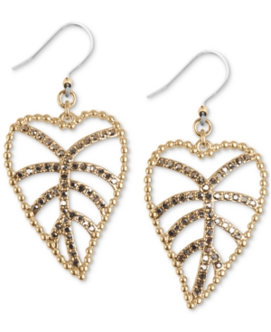 image of Lucky Brand Gold-Tone Delicate Pave Open Leaf Drop Earrings