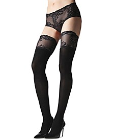 Women's Feathers Lace Top Opaque Thigh Highs