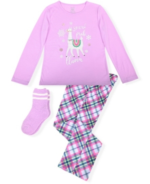 Big Girl's 2 Piece Llama Pajama Set with Socks