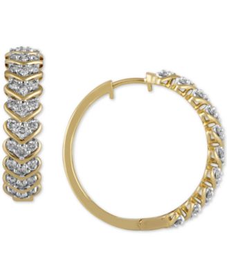 Macy's - Diamond Chevron Hoop Earrings (1 ct. t.w.) in 10k Gold