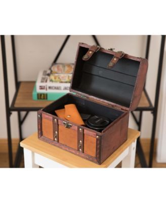 Decorative Wood Leather Treasure Box - Large Trunk