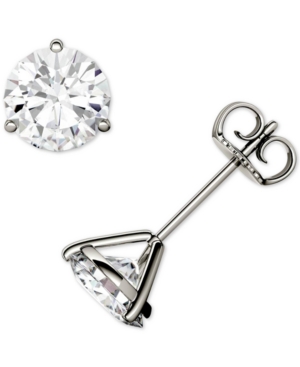 Charles & Colvard Moissanite Three Prong Stud Earrings (1-5/8 Ct. T.w. Dew) In 14k White Gold