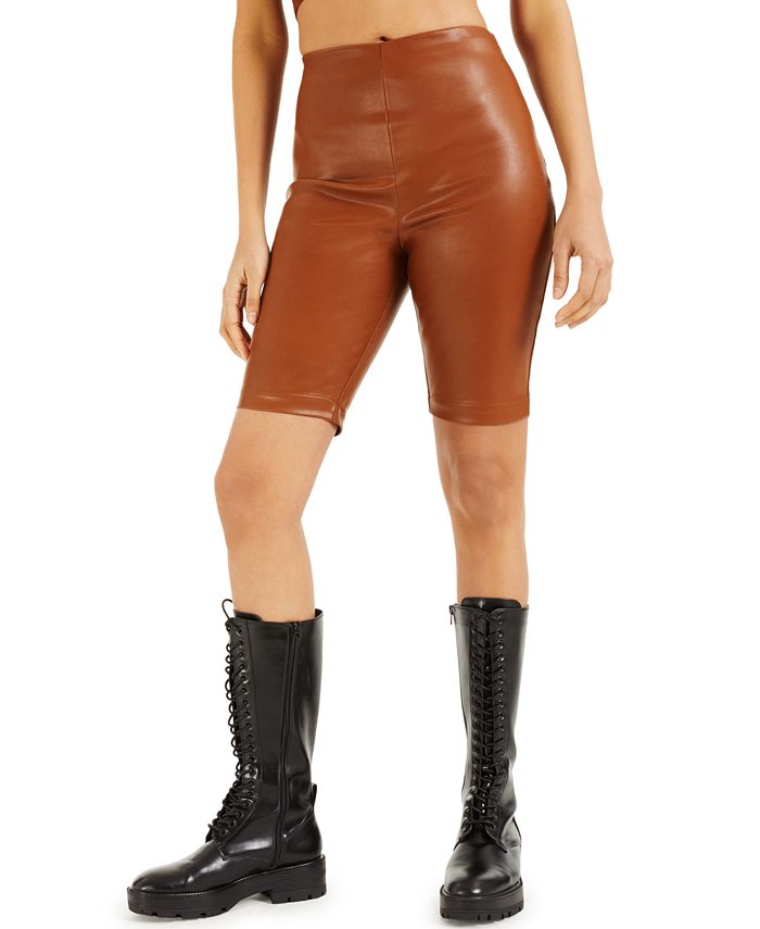pink leather biker shorts