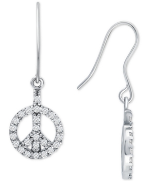 image of Giani Bernini Cubic Zirconia Peace Sign Drop Earrings in Sterling Silver, Created for Macy-s