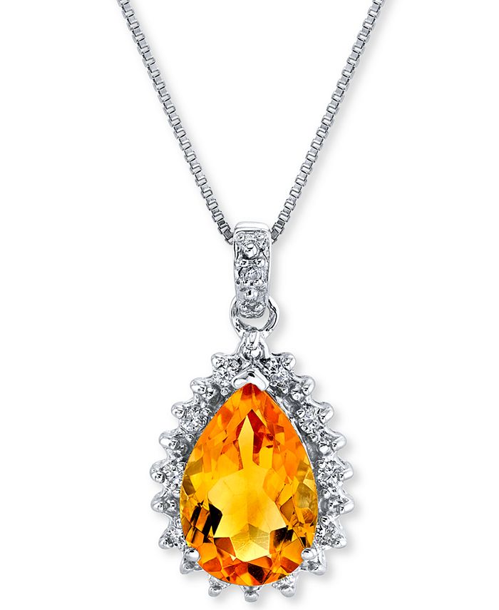 Macy's - Citrine (2-7/8 ct. t.w.) & Diamond (1/5 ct. t.w.) 18" Pendant Necklace in Sterling Silver