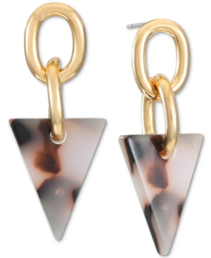 image of Alfani Gold-Tone Link & Tortoise-Look Triangle Drop Earrings, Created for Macy-s