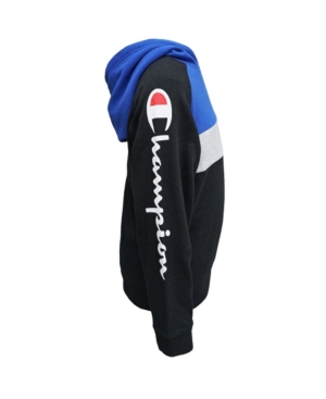 Champion Big Boys Color Block Raglan Script Sleeve Fleece Hoodie