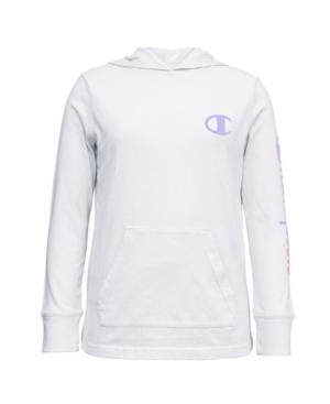 image of Big Girls Hooded Jersey Rainbow Script Sleeve Tee