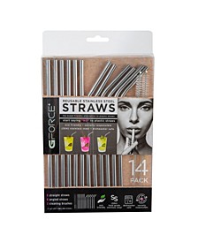 Eco-Friendly Reusable Stainless Steel Straw, Set of 14