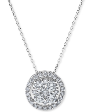 image of Diamond Halo Cluster Pendant Necklace (1 ct. t.w.) in 14k White Gold