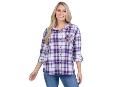Lids - LSU Tigers Women's Flannel Boyfriend Plaid Button Up Shirt