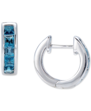image of London Blue Topaz Square-Cut Extra-Small Hoop Earrings (2 ct. t.w.) in Sterling Silver, 0.39