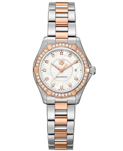 TAG Heuer Women's Swiss Aquaracer Lady Diamond (2/5 ct. t.w.) Two-Tone Stainless Steel Bracelet Watch 27mm WAP1452.BD0837
