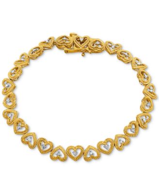 Diamond Heart Link Bracelet (1/10 ct. t.w.) Available in Sterling Silver or 18k Gold-plated Sterling Silver