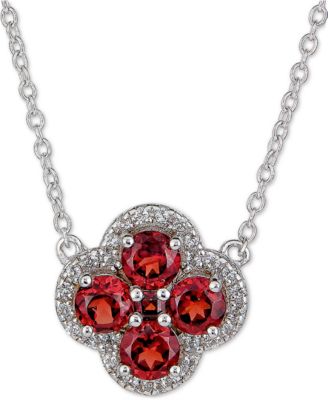 Macy's - Rhodolite Garnet (1-1/4 ct. t.w.) & White Topaz (1/6 ct. t.w.) Clover 18" Pendant Necklace in Sterling Silver