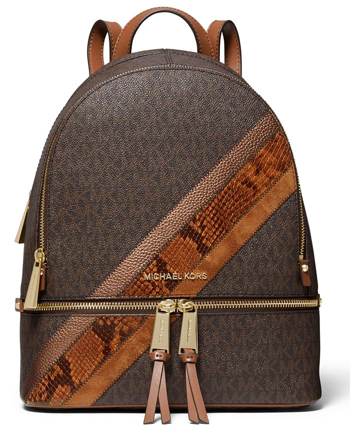 Michael+Kors+Soft+Pink+Signature+Leather+Rhea+Zip+Medium+Backpack for sale  online
