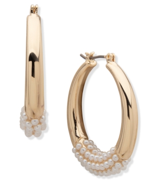 image of Anne Klein Pearl Hoop Earrings 1.2