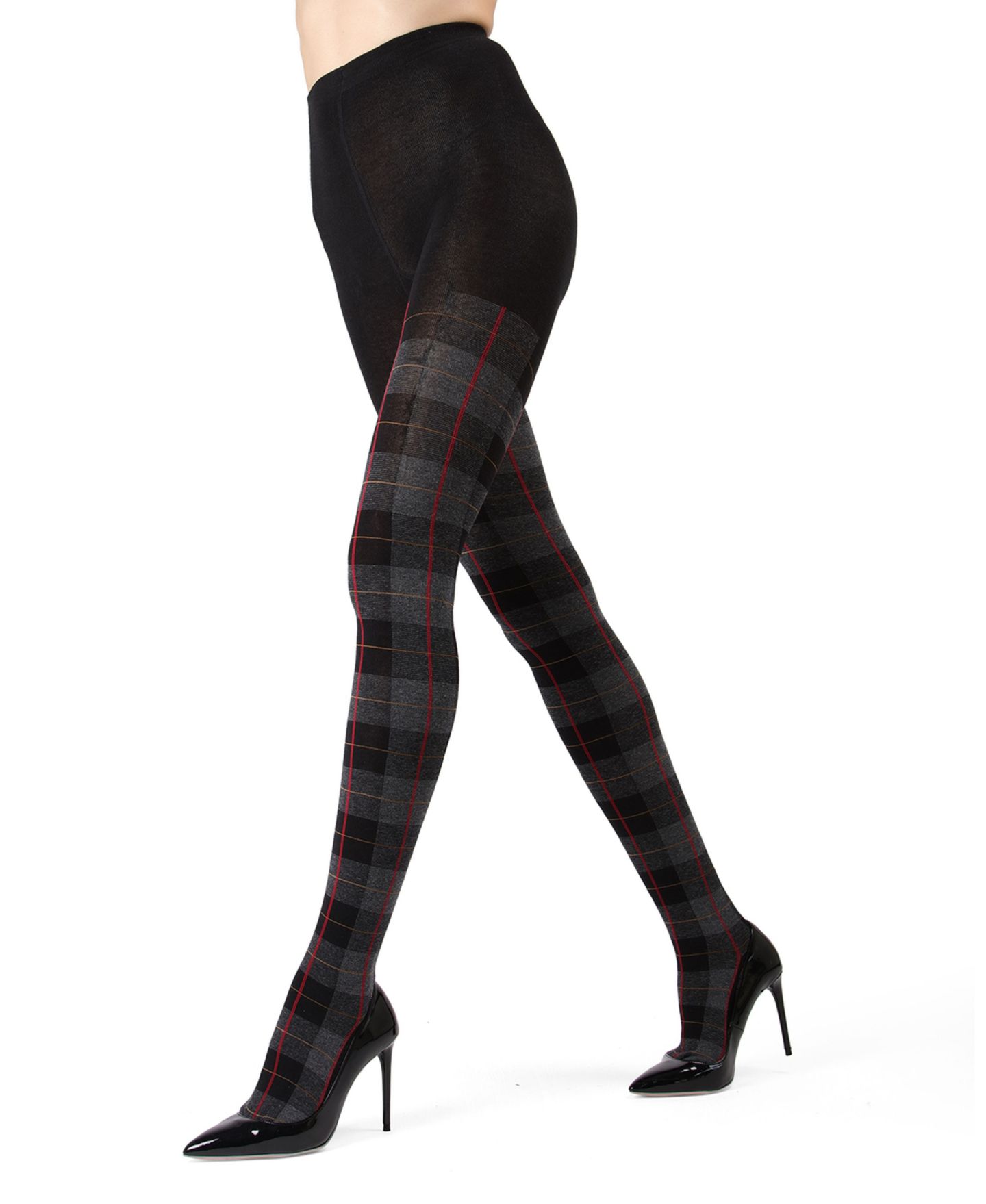 Женские колготки MeMoi Glasgow Large Tartan Plaid Sweater Tights, цвет: Чёрный — фото 1