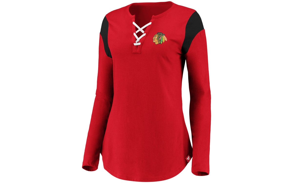 Majestic Chicago Blackhawks Women's Iconic Lace Up Long Sleeve Shirt In Red,black
