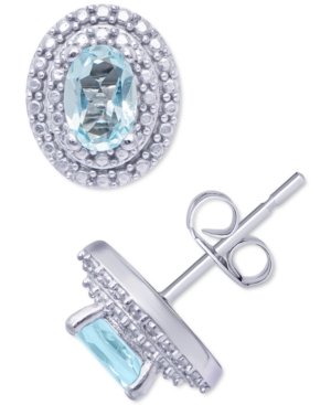 image of Blue Topaz (1-1/8 ct. t.w.) & Cubic Zirconia Oval Halo Stud Earrings in Sterling Silver