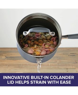 Advanced Home Hard-Anodized Nonstick Straining Saucepan, 2-Quart