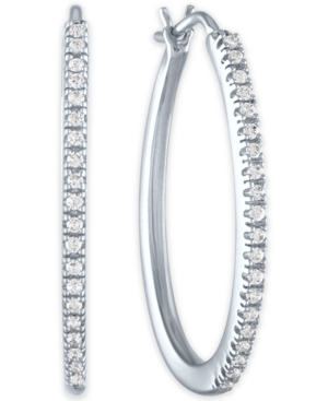 image of Diamond Oval Hoop Earrings (1/4 ct. t.w) in Sterling Silver