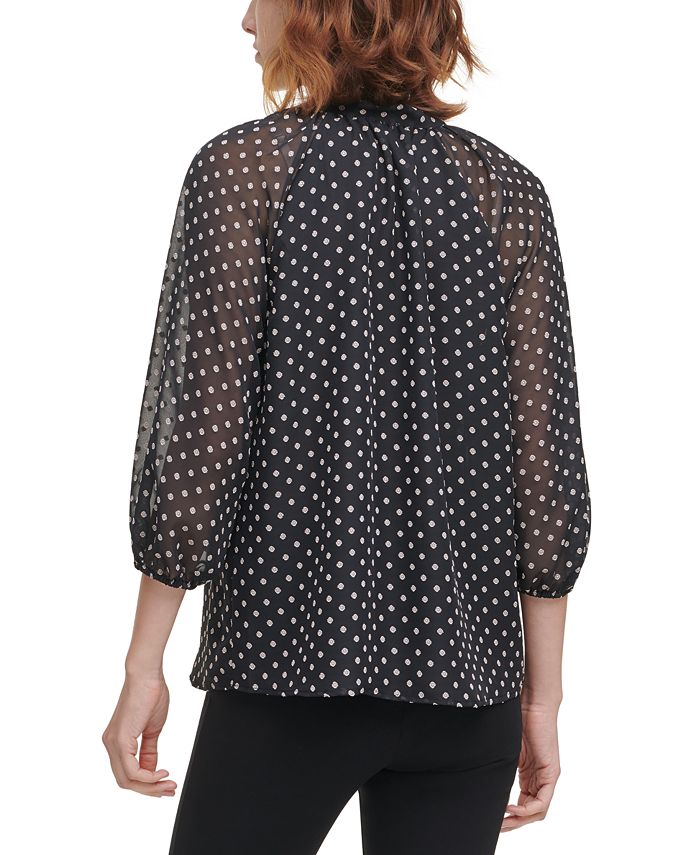 Calvin Klein Printed Tie Sheer-Sleeve Top - Macy's