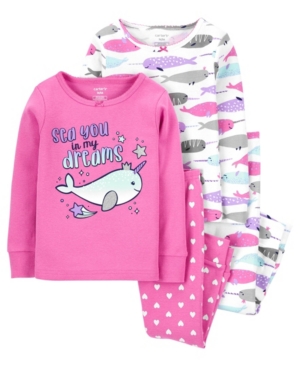 image of Carters Toddler Girl 4-Piece Narwhal 100% Snug Fit Cotton PJs