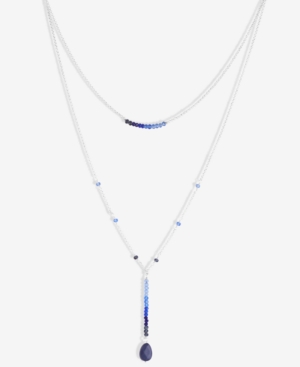 image of Lucky Brand Silver-Tone Ombre Bead & Crystal Layered Lariat Necklace, 16