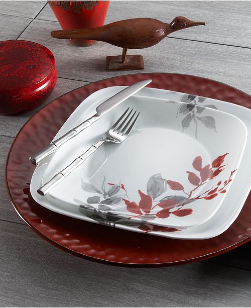 Corelle Kyoto Leaves Square 16Pc. Set, Service for 4 Dinnerware