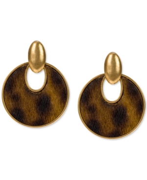 image of Patricia Nash Gold-Tone Calf-Hair Leather Doorknocker Drop Earrings