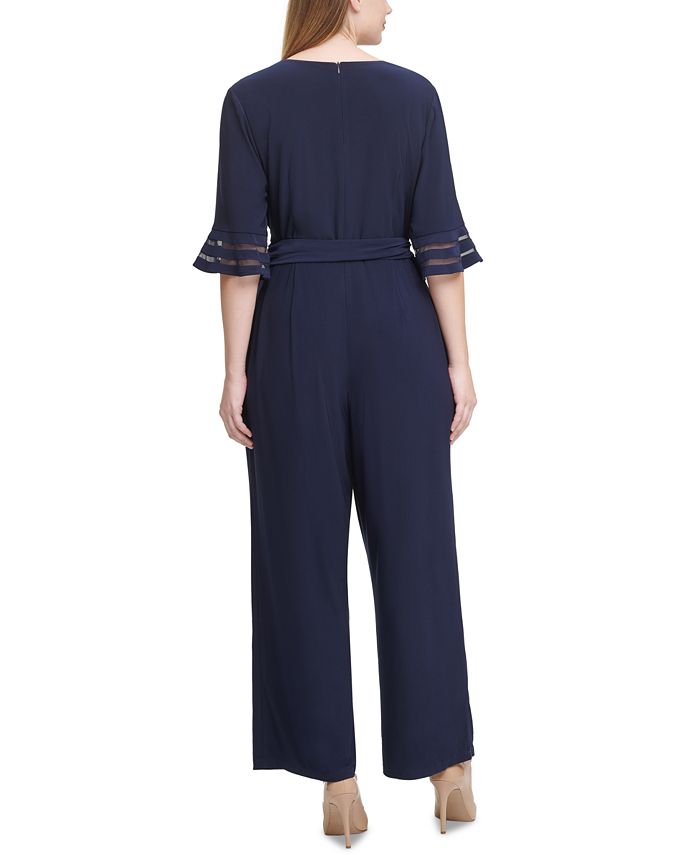 Jessica Howard Plus Size Illusion-Sleeve Jumpsuit - Macy's