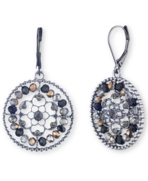 image of lonna & lilly Hematite-Tone Pave & Bead Openwork Drop Earrings