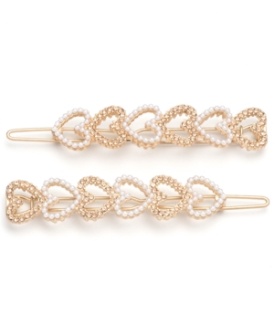 image of lonna & lilly 2-Pc. Gold-Tone Pave & Imitation Pearl Heart Hair Barrette Set
