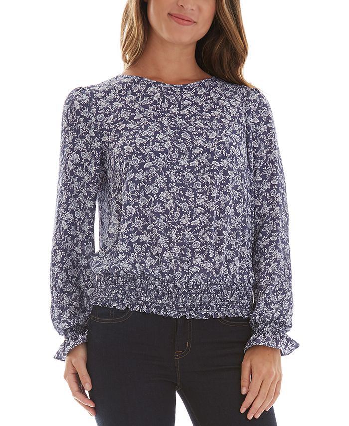 BCX Juniors' Printed SmockedHem Top Macy's