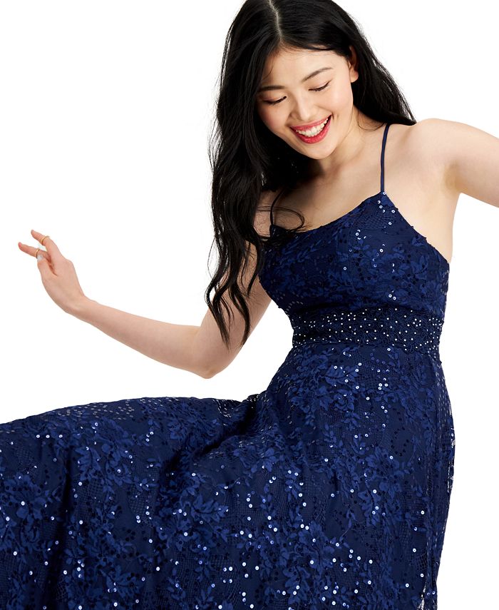 Say Yes to the Prom Juniors' Embellished Strappy Mesh A-Line Dress, Created  for Macy's - ShopStyle
