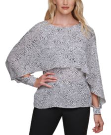 Printed Long-Sleeve Cape Top